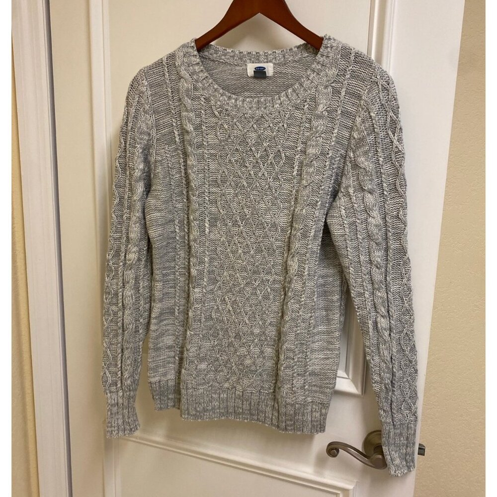 Old Navy Light Grey Cable Knit Pullover Sweater Ladies Size Large (12-14)
